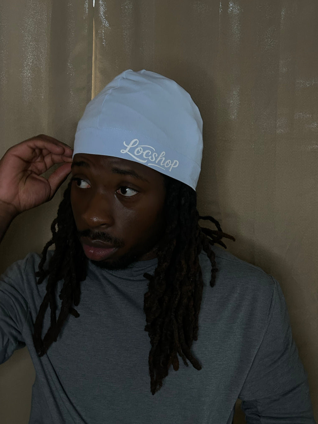 Sky Blue Satin-Lined Skull Cap For Locs, Braids & Natural Hair
