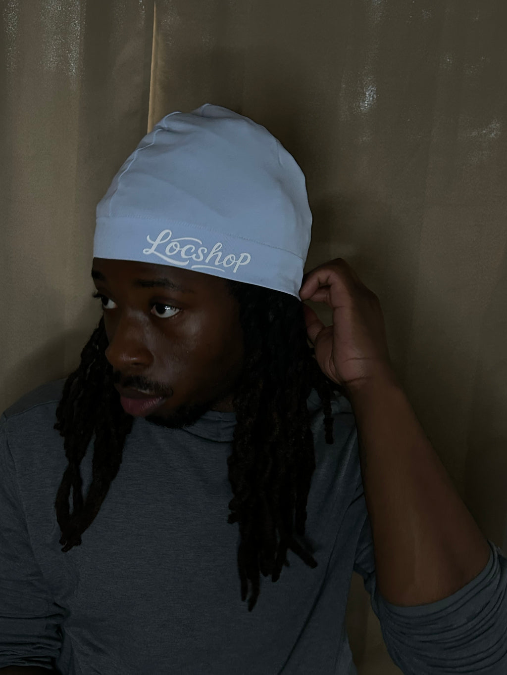 Sky Blue Satin-Lined Skull Cap For Locs, Braids & Natural Hair